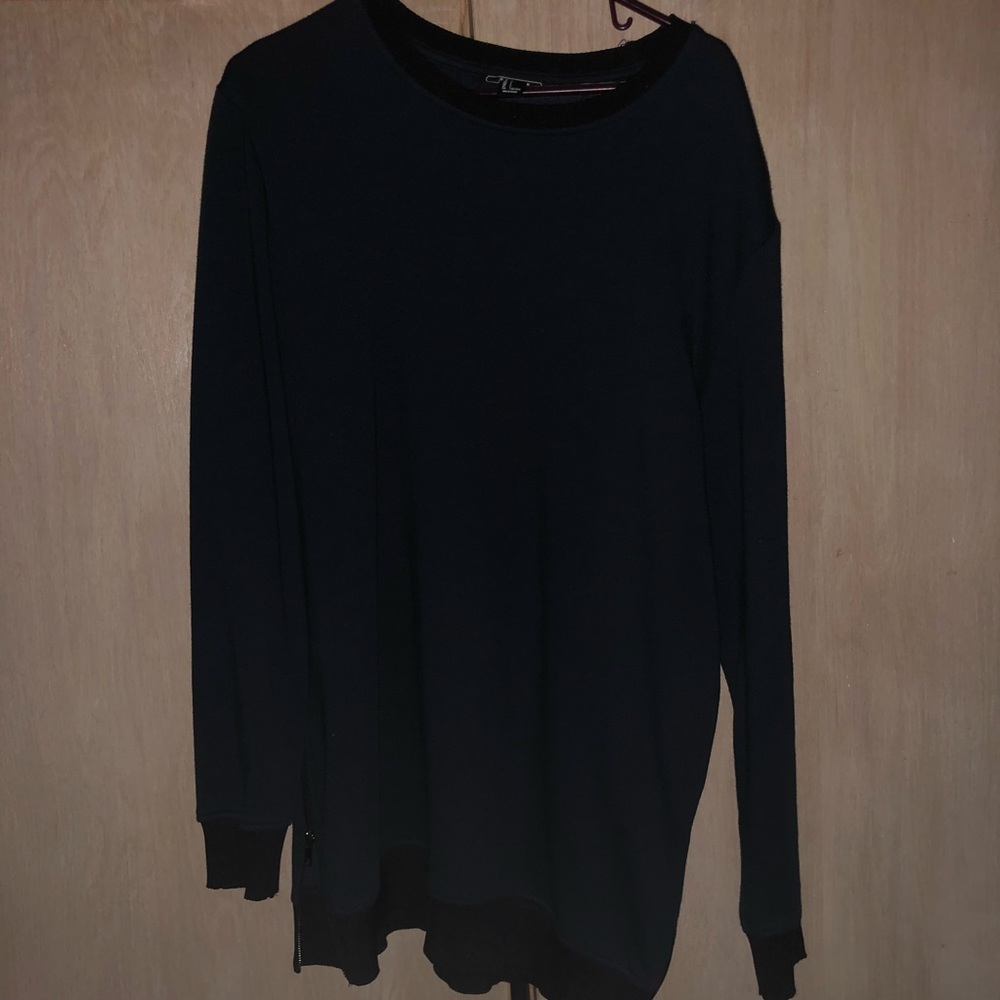 Navy blue long line sweater with zippers